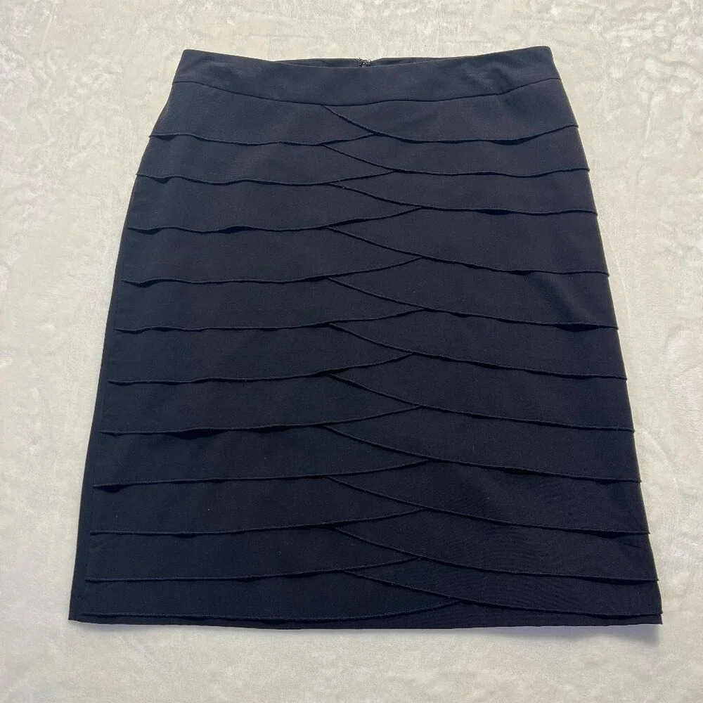 Larry Levine Black Tiered Pencil Skirt 10 - Office Siren Workwear Chic